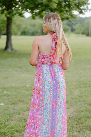 Aztec Print Halter Maxi Dress
