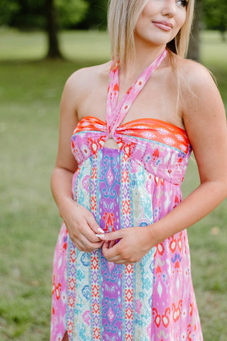Aztec Print Halter Maxi Dress