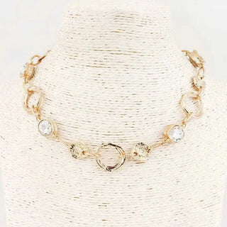 Gold Crystal Chain Link Necklace