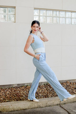 Baby Blue Color Block Bodysuit | Select Trends Boutique