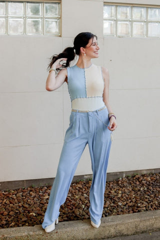 Baby Blue Color Block Bodysuit | Select Trends Boutique