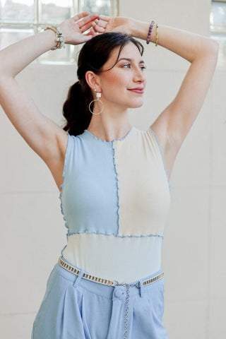 Baby Blue Color Block Bodysuit | Select Trends Boutique