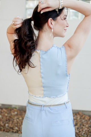 Baby Blue Color Block Bodysuit | Select Trends Boutique