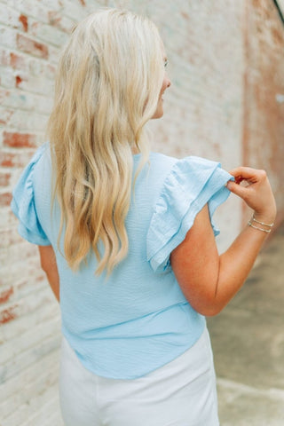 Baby Blue Ruffle Short Sleeve Blouse | Select Trends Boutique