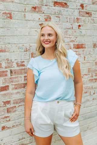 Baby Blue Ruffle Short Sleeve Blouse | Select Trends Boutique