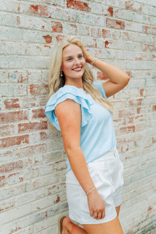 Baby Blue Ruffle Short Sleeve Blouse | Select Trends Boutique