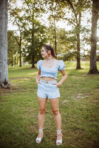 Baby Blue Set Smocked Crop Top | Select Trends Boutique