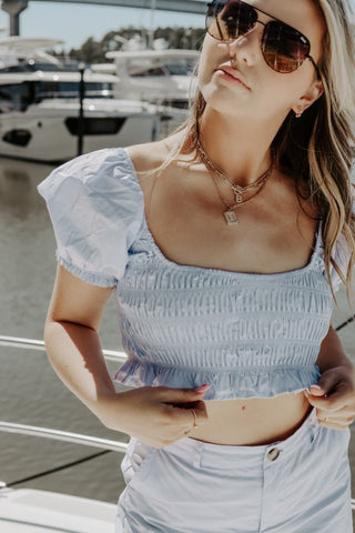 Baby Blue Set Smocked Crop Top | Select Trends Boutique