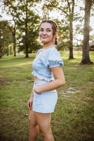 Baby Blue Set Smocked Crop Top | Select Trends Boutique