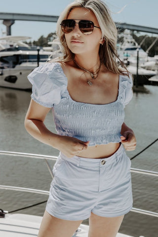 Baby Blue Set Smocked Crop Top | Select Trends Boutique