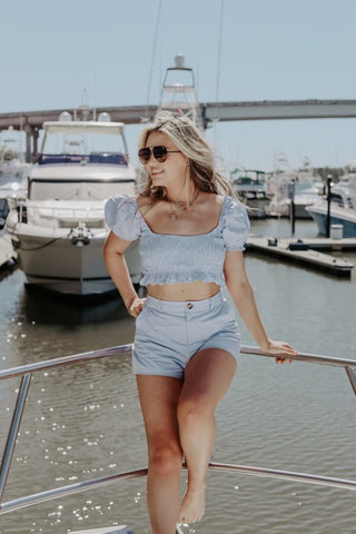 Baby Blue Set Smocked Crop Top | Select Trends Boutique