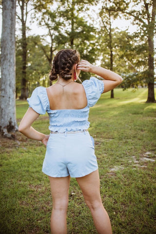 Baby Blue Set Smocked Crop Top | Select Trends Boutique