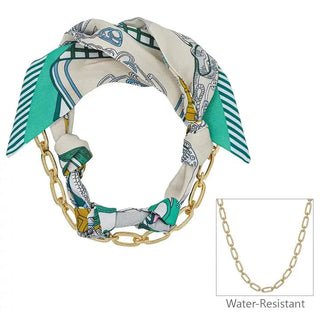 Turquoise Knotted Scarf Necklace With Chain