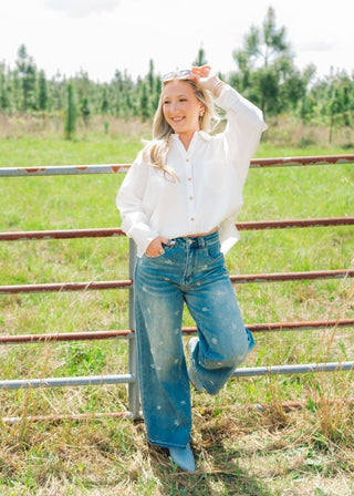 Bead Embellished Wide Leg Jeans | Select Trends Boutique