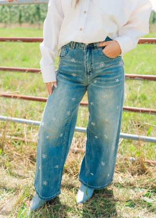 Bead Embellished Wide Leg Jeans | Select Trends Boutique