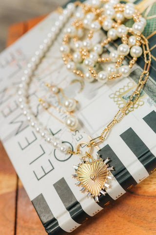 Beaded Pearl Rhinestone Heart Necklace | Select Trends Boutique