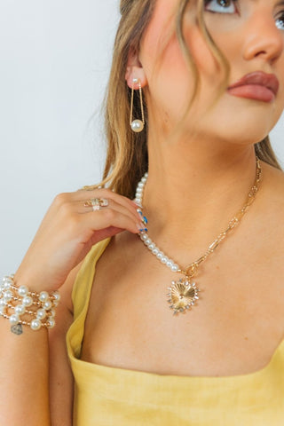 Beaded Pearl Rhinestone Heart Necklace | Select Trends Boutique