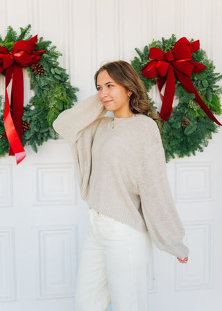 Beige Balloon Sleeve Sweater - Select Trends Boutique