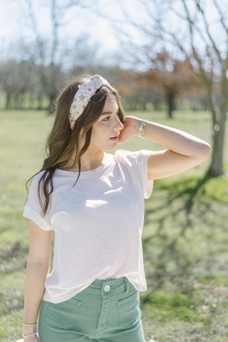 Beige Beaded Flower Headband | Select Trends Boutique
