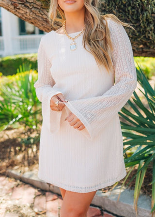 Beige Bell Sleeve Low Back Mini Dress