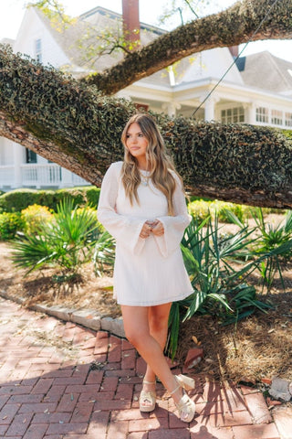 Beige Bell Sleeve Low Back Mini Dress | Select Trends Boutique