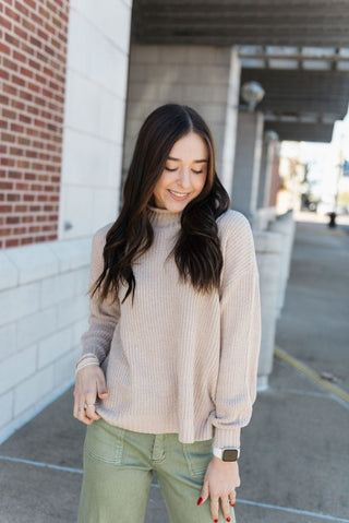 Beige Chunky Knit Mock Neck Sweater | Select Trends Boutique