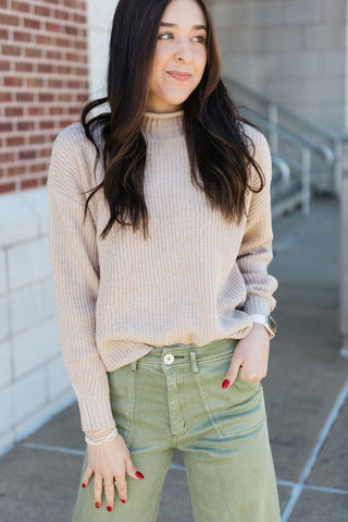 Beige Chunky Knit Mock Neck Sweater | Select Trends Boutique