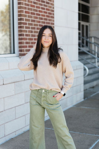 Beige Chunky Knit Mock Neck Sweater | Select Trends Boutique