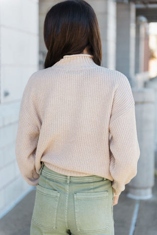 Beige Chunky Knit Mock Neck Sweater | Select Trends Boutique