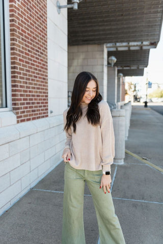 Beige Chunky Knit Mock Neck Sweater | Select Trends Boutique