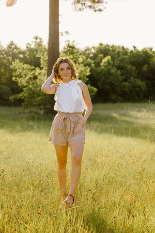 Beige Don't Make Plans Shorts from Select Trends Boutique