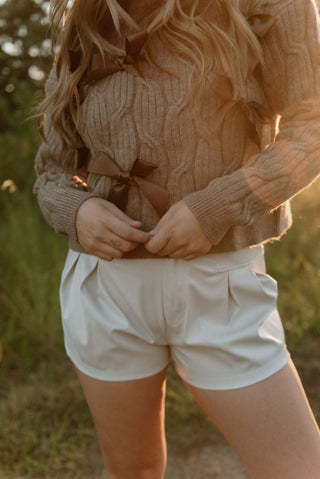 Beige Double Pleated Leather Shorts | Select Trends Boutique