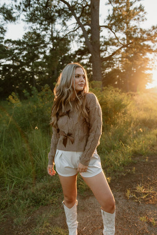 Beige Double Pleated Leather Shorts