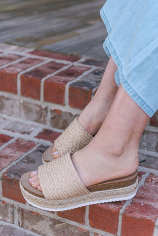 Beige Espadrille Platform Slip On Sandals | Select Trends Boutique