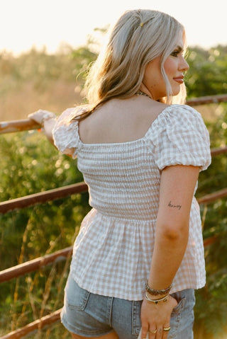 Beige Gingham Babydoll Top | Select Trends Boutique
