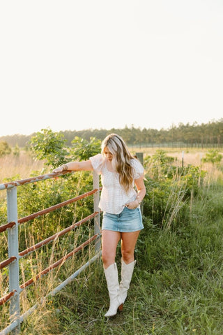Beige Gingham Babydoll Top | Select Trends Boutique