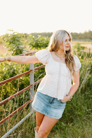 Beige Gingham Babydoll Top | Select Trends Boutique