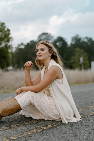 Beige Knit Sleeveless Cardigan | Select Trends Boutique