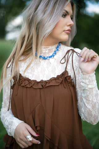 Beige Lace Long Sleeve Top | Select Trends Boutique