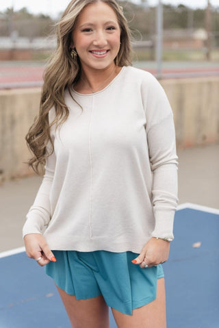 Beige Long Sleeve Front Seam Sweater | Select Trends Boutique