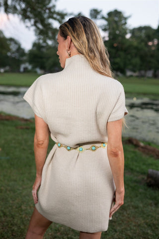 Beige Mock Neck Sweater Dress