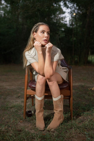Beige Mock Neck Sweater Dress | Select Trends Boutique