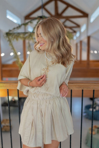 Beige Short Sleeve Flowy Romper - Select Trends Boutique