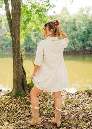 Beige Suede Collared Mini Dress | Select Trends Boutique
