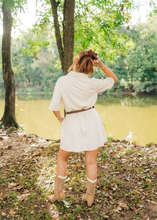 Beige Suede Collared Mini Dress | Select Trends Boutique