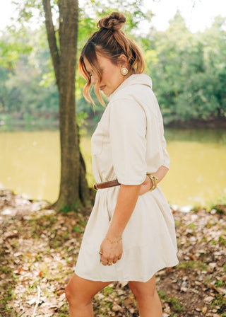 Beige Suede Collared Mini Dress | Select Trends Boutique