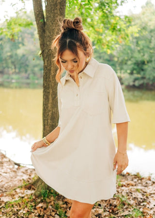 Beige Suede Collared Mini Dress | Select Trends Boutique