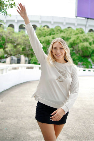 Beige Tiger Embroidered Longsleeve Tee | Select Trends Boutique