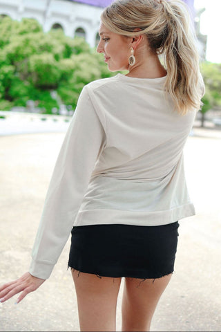 Beige Tiger Embroidered Longsleeve Tee | Select Trends Boutique