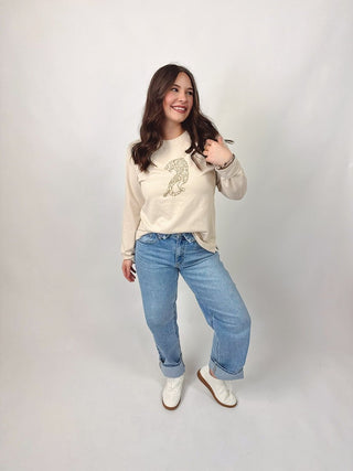 Beige Tiger Embroidered Longsleeve Tee | Select Trends Boutique